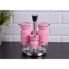 Pembe Cam Yağlık Sirkelik Tuzluk Seti, Şık ve Kullanışlı Tasarım