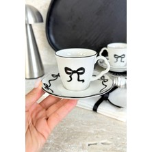 Şık Siyah Kurdele Desenli 2 Kişilik Porselen Kahve Fincan Takımı