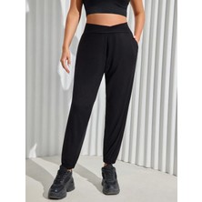 ModaSehle Kadın Büyük Beden Viskon Kumaş Likralı Cepli Yüksek Bel Kuşaklı Eşofman Altı