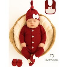 Babyden's 4 'lü Kız Bebek Fitilli Yenidoğan Bebek Tulum Seti %100 Pamuklu Hastane Çıkışı