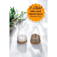 Ahşap Altlıklı Silikon Kapaklı Baharatlık Seti, 2'li Mika Tuzluk ve Biberlik