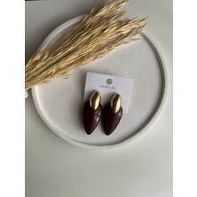 Busradan Design Gold Damla Plaka Detay Kahverengi Büyük Küpe