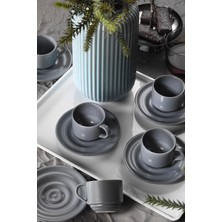 12 Parça Gri Kahve Takımı, 6 Kişilik, Şık ve Zarif Tasarım