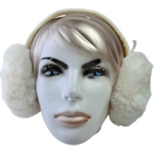 Spteks Bayan Beyaz Renk Puflu Kulakları Sıcak Tutan Kışlık Peluş Kulaklık