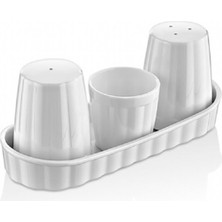 Porselen Görünümlü 3'lü Plastik Tuzluk, Biberlik ve Kürdanlık Seti