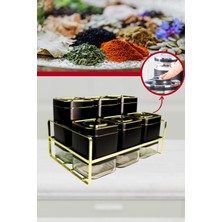 6’lı Kare Vakum Kapaklı Cam Baharatlık Seti ve Metal Stand