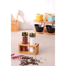 Cam Tuzluk ve Biberlik Seti, Ahşap Standlı, 2'li, 105 ml