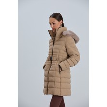 Pique ACELYA26 KADIN MONT Çıkabilir Kapüşonlu Kürk Detaylı Kemerlı Kadın Mont