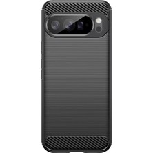 Microcase Google Pixel 10 / Google Pixel 10 Pro ile Uyumlu Brushed Carbon Fiber Silikon Kılıf - Siyah AL3332