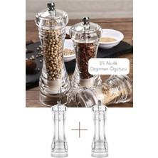 Akrilik Baharat Öğütücüsü, 16 Cm, 2'li Set, Tuz ve Karabiber Değirmeni