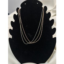 Huma Butik Takı Aksesuar Üç Renk Işıltısı: Gümüş, Rose ve Altın Tonlu Triko Kolye