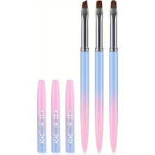 3lü Kapaklı Jel Fırça Seti Nail Art Fırça Seti Kapaklı Protez Tırnak Fırça Seti Lila