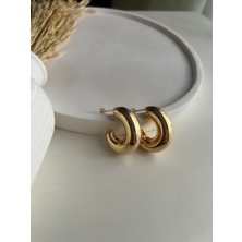Busradan Design Altın Kaplama Bombeli Eğimli C Model Halka Küpe