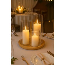 UltraNova Şık 3’lü Silindir Cam Vazo ve Mumluk Seti, Dekoratif Tasarım