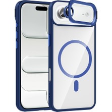 Mobilefix iPhone 17 Air Kılıf Standlı ve Kamera Lens Hediyeli M-Safe Şarj Özellikli Zore Etro Kapak - Lacivert