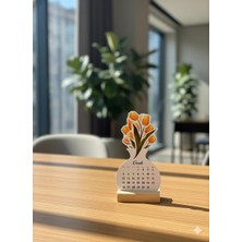 Sarı Lale Temalı Ahşap Ayaklı Mini Masaüstü Takvim Ofis Dekorasyon