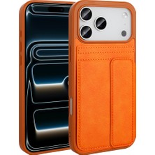 Mobilefix iPhone 17 Pro Max Kılıf Pu Deri Kartlıklı Zore Sevilla Kapak - Turuncu