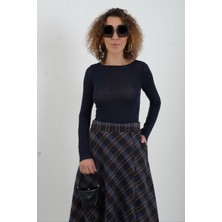 Zelish My Sister Lacivert Kayık Yaka Modal Kaşmir Bluz