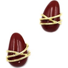 Royaleks Çizgili Damla Küpe - Kırmızı