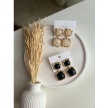 Busradan Design Gold Çerçeveli Taş Detaylı Sallanır Vip Küpe