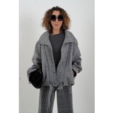 Zelish My Sister Gri Melanj Arkası Pileli Bomber Ceket