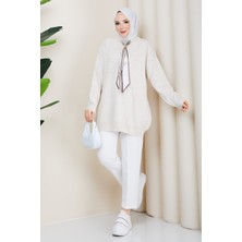 Pamuk Butik Kadın Bisiklet Yaka Fularlı Triko Tunik -PMK496