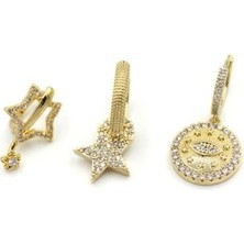 Royaleks 3'lü Taşlı Halka Küpe - Altın