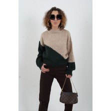 Zelish My Sister Bej Zümrüt Yeşili Iki Renkli Kazak