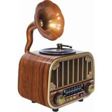 UltraTekno MD-1318BT Nostaljik Gramofon Görünümlü Bluetooth Hoparlör | 3 Bant Radyo | USB Kart Aux | Type-C