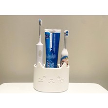 Polizer Minimalist Kedi Figürlü Diş Fırçalık Diş Macunu Organizeri Banyo Lavabo Düzenleyici Stand