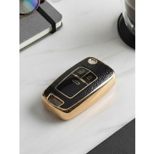Lanitra Chevrolet Opel Cruze Kalos Spark Aveo Astra J Insignia Deri 3 Buton Nano Anahtar Kılıfı Siyah Gold