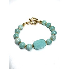 Ilgın Doğal Taş Takı Amazonit Taşı Gerçek Altın Kaplama Detaylı Geçmeli Kilit Bileklik