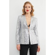 FullaModa Astarlı Çift Cepli Pul Payet Ceket