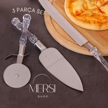 Mersi Shop 3 Parça Pizza Servis Seti | Pizza Kesici Dişli Bıçak ve Spatula | Paslanmaz Mutfak Seti
