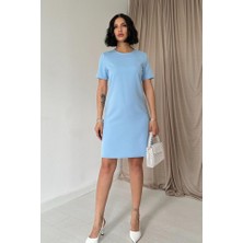 Kendim Fashion Mavi Kısa Kol Atlas Mini Elbise