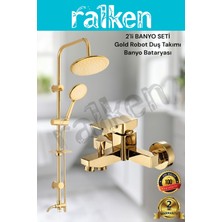 Ralken 2'li Gold Banyo Batarya Duş Seti; Gold (Altın) Robot Duş Seti ve Kare Gold Banyo Bataryası - Yağmurlama Tepe Duş Takımı