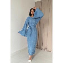 Kendim Fashion Mavi Ispanyol Kol Piliseli Elbise