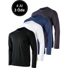 Rich Erkek Siyah-Beyaz-Antrasit-Lacivert 4'lü Paket Basic Uzun Kollu Tişört Sporcu Body T-Shirt