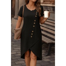 Kendim Fashion Kadın Kısa Kollu Bisiklet Yaka Düğme Detay Müslim Elbise