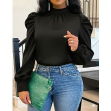 Kendim Fashion Kadın Uzun Kollu Balıkçı Yaka Arkadan Bağlamalı Omuzlardan Balon Ithal Krep Bluz