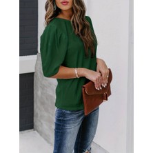Kendim Fashion Kadın Kısa Kollu Pileli Balın Kol Bürümcük Bluz