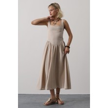 Kendim Fashion Askılı Uzun Elbise - Taş