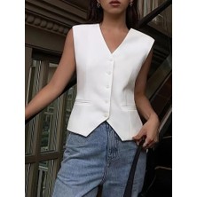 Kendim Fashion Kadın Sıfır Kollu Önden Düğmeli Atlas Yelek