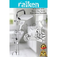 Ralken 2'li Banyo Batarya Duş Seti; Krom Robot Duş Seti ve Krom Banyo Bataryası - Yağmurlama Tepe Duş Takımı