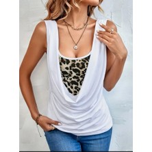 Kendim Fashion Kadın Kolsuz Degaje Leopar Detay Bluz