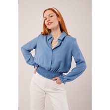 Kendim Fashion Bel ve Bilek Lastikli Mavi Bluz