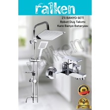 Ralken 2'li Banyo Batarya Duş Seti; Krom Robot Duş Seti ve Kare Banyo Bataryası Krom - Yağmurlama Tepe Duş Takımı