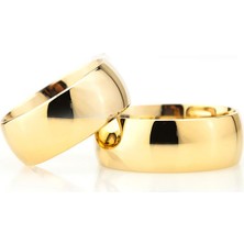 Vipfoni 8mm Bombeli Gold Renk Çelik Alyans Çifti Söz Yüzüğü