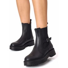 Rujo Siyah Hakiki Deri Lastikli Chelsea Kadın Bot