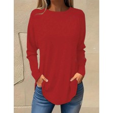 Kendim Fashion Kadın Uzun Kollu Yuvarlak Yaka Salaş Iki Iplik Bluz
